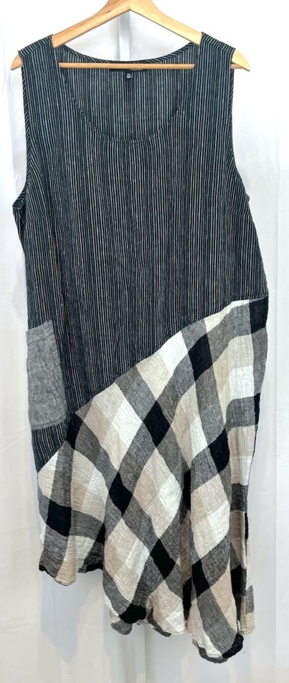 NWT LIV by HABITAT Yinyang Linen Tank Dress Asymmetric Midi Scoop Neck Black XXL